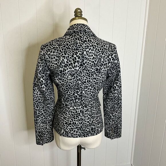 White Black Women's Size 2 Black Grey Animal Print Blazer Jacket Classic 1 Butto - Picture 6 of 12